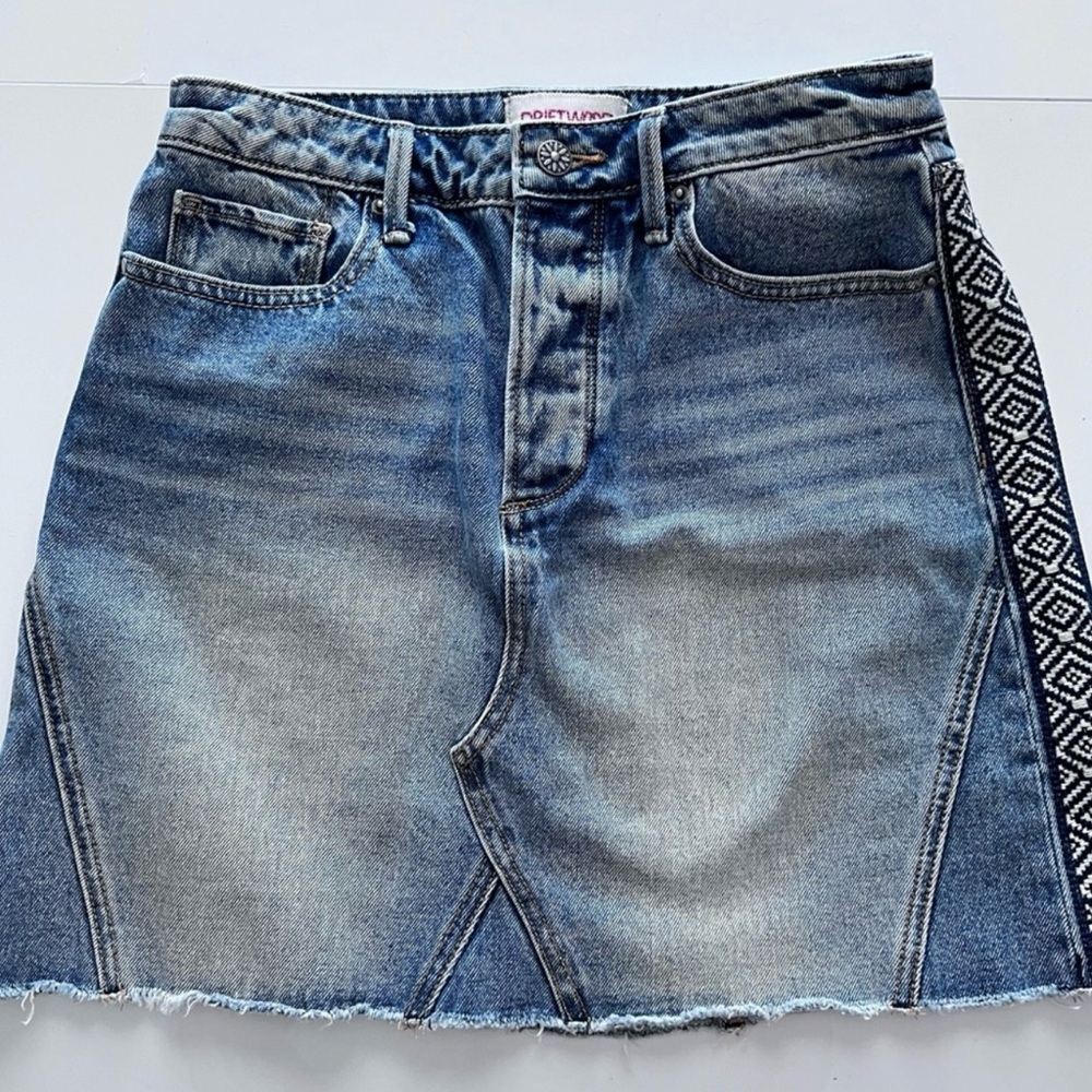 DRIFTWOOD stef denim skirt with embroidered ribbon accent 27 / S cotton